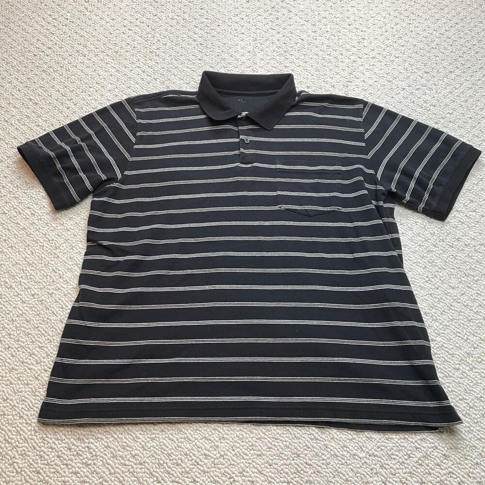 Unbranded Polo Shirt Mens 2XL XXL Black Striped Golf Rugby Cotton Pocket Top